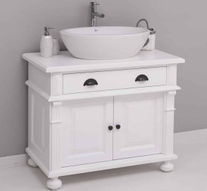 Masca pentru lavoar Shabby Chic lemn masiv, 1 sertar si 2 usi, 90 x 51 x 74 cm - Img 1