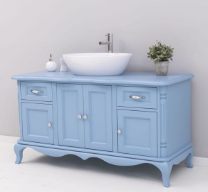 Mobilier baie Shabby Chic lemn masiv, 4 usi si 2 sertare, 140 x 57 x 75 cm - Img 6