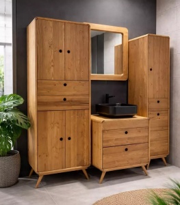 Set mobilier de baie Sahara, 4 piese, lemn masiv periat