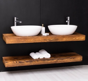 Blat de baie dublu lemn masiv Magic Pine, suspendat, 120 x 50 x 10 cm - Img 2