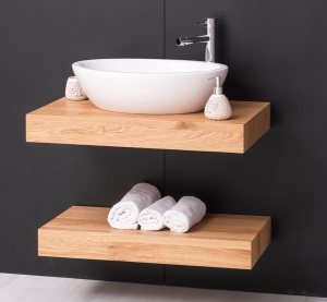 Blat de baie lemn masiv de stejar Magic Oak, suspendat, 90 x 50 x 10 cm - Img 4