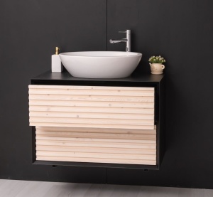 Masca de baie suspendata Pianno lemn masiv + mdf, 2 sertare, 90 x 50 x 61.4 cm - Img 5