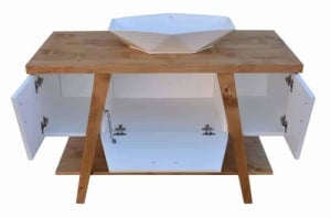 Masca lavoar Norda lemn masiv + mdf alb, cu 3 usi, 120 x 55 x 75 cm - Img 3