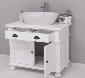 Masca pentru lavoar Shabby Chic lemn masiv, 1 sertar si 2 usi, 90 x 51 x 74 cm - Img 6