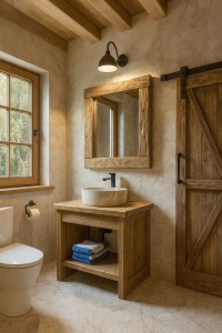 Set Mobilier baie Mocănița, masca de baie + oglinda lemn masiv - Img 3