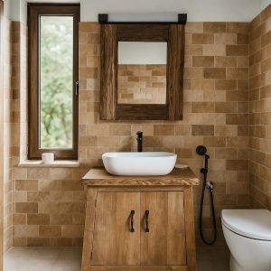 Set Mobilier baie Mugur de Fluier, masca lavoar + oglinda lemn masiv - Img 2