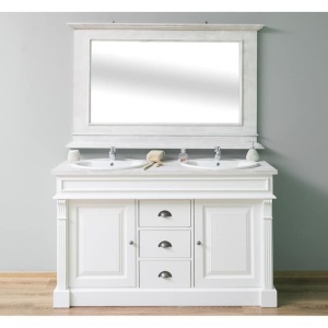 Set mobilier de baie Kavaler Masca 2 Lavoare + Oglinda lemn masiv, 150 x 51 x 91 cm - Img 1