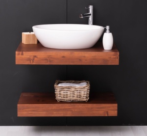 Blat de baie lemn masiv Magic Pine, suspendat, 90 x 50 x 10 cm - Img 3