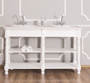 Masca de baie dubla Shabby Chic tip consola lemn masiv, 150 x 54 x 90 cm - Img 1