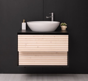 Masca de baie suspendata Pianno lemn masiv + mdf, 2 sertare, 90 x 50 x 61.4 cm - Img 6