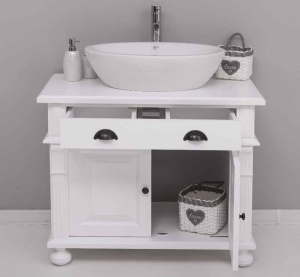 Masca pentru lavoar Shabby Chic lemn masiv, 1 sertar si 2 usi, 90 x 51 x 74 cm - Img 7