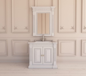 Set Masca Lavoar + Oglinda Praga Lemn Masiv + MDF, 100 x 60 x 90 cm - Img 1