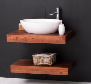 Blat de baie lemn masiv Magic Pine, suspendat, 90 x 50 x 10 cm - Img 4