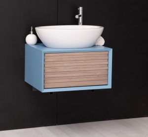 Masca de baie suspendata Pianno lemn masiv + mdf, 1 sertar, 60 x 50 x 33 cm - Img 1