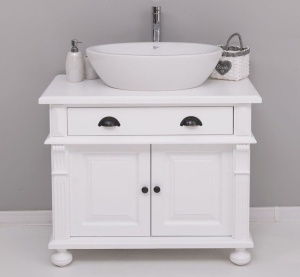 Masca pentru lavoar Shabby Chic lemn masiv, 1 sertar si 2 usi, 90 x 51 x 74 cm - Img 4
