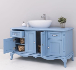 Mobilier baie Shabby Chic lemn masiv, 4 usi si 2 sertare, 140 x 57 x 75 cm - Img 5