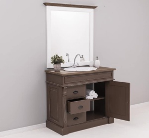 Set mobilier baie Kavaler, masca lavoar cu blat stejar masiv + oglinda lemn masiv - Img 5