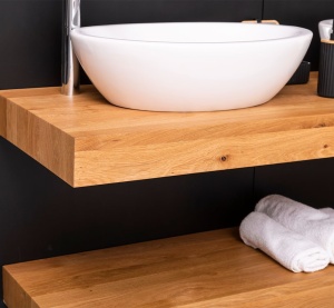 Blat de baie dublu lemn masiv de stejar Magic Oak, suspendat, 120 x 50 x 10 cm - Img 3
