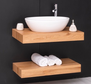 Blat de baie lemn masiv de stejar Magic Oak, suspendat, 90 x 50 x 10 cm
