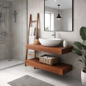 Blat de baie lemn masiv Magic Pine, suspendat, 90 x 50 x 10 cm