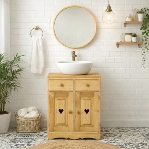 Masca lavoar Rustic Farmhouse cu 2 usi lemn masiv, 80 x 60 x 85 cm