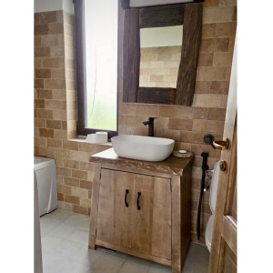 Set Mobilier baie Mugur de Fluier, masca lavoar + oglinda lemn masiv - Img 3
