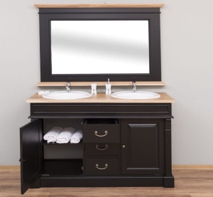 Set mobilier de baie Kavaler, lemn masiv brad + stejar masiv, 150 x 51 x 91 cm - Img 6