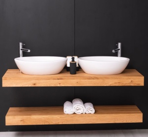 Blat de baie dublu lemn masiv de stejar Magic Oak, suspendat, 120 x 50 x 10 cm - Img 4