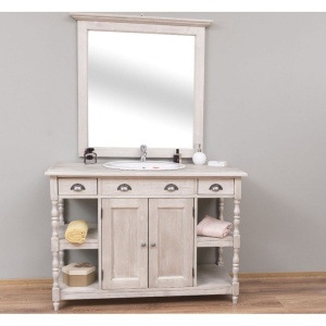 Set masca de lavoar + oglinda Shabby Chic lemn masiv, 128 x 54 x 191 cm - Img 1