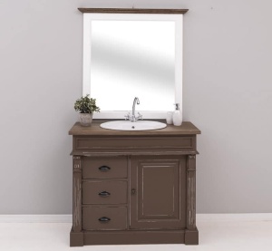 Set mobilier baie Kavaler, masca lavoar cu blat stejar masiv + oglinda lemn masiv - Img 1