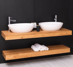 Blat de baie dublu lemn masiv de stejar Magic Oak, suspendat, 120 x 50 x 10 cm - Img 2
