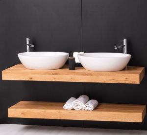 Blat de baie dublu lemn masiv de stejar Magic Oak, suspendat, 120 x 50 x 10 cm - Img 5