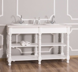 Masca de baie dubla Shabby Chic tip consola lemn masiv, 150 x 54 x 90 cm - Img 3