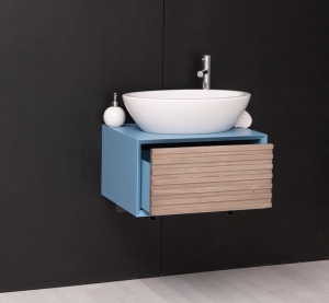 Masca de baie suspendata Pianno lemn masiv + mdf, 1 sertar, 60 x 50 x 33 cm - Img 2