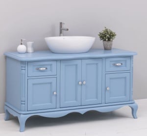 Mobilier baie Shabby Chic lemn masiv, 4 usi si 2 sertare, 140 x 57 x 75 cm - Img 8