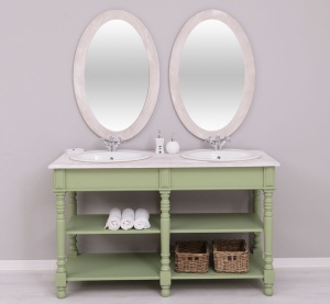 Set masca de baie dubla + doua oglinzi Shabby Chic lemn masiv, 150 x 54 x 90 cm - Img 1