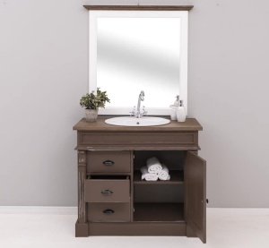 Set mobilier baie Kavaler, masca lavoar cu blat stejar masiv + oglinda lemn masiv - Img 4