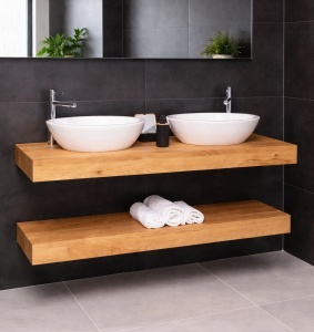 Blat de baie dublu lemn masiv de stejar Magic Oak, suspendat, 120 x 50 x 10 cm