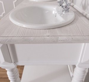 Masca de baie dubla Shabby Chic tip consola lemn masiv, 150 x 54 x 90 cm - Img 4