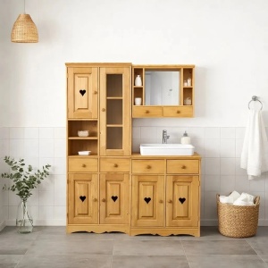 Masca lavoar Rustic Farmhouse cu 2 usi lemn masiv, 80 x 60 x 85 cm - Img 2