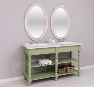 Set masca de baie dubla + doua oglinzi Shabby Chic lemn masiv, 150 x 54 x 90 cm - Img 2