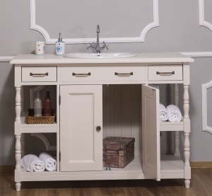 Masca lavoar Shabby Chic lemn masiv, 2 usi si 2 sertare, 128 x 54 x 91 cm - Img 4
