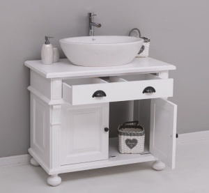 Masca pentru lavoar Shabby Chic lemn masiv, 1 sertar si 2 usi, 90 x 51 x 74 cm - Img 3