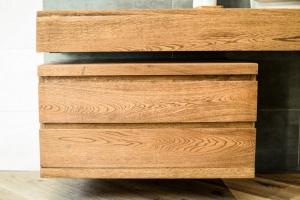 Set Mobilier baie Alexandros Stejar Masiv, blat lavoar cu sertare si 1 dulap - Img 3