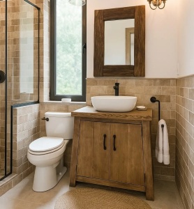 Set Mobilier baie Mugur de Fluier, masca lavoar + oglinda lemn masiv