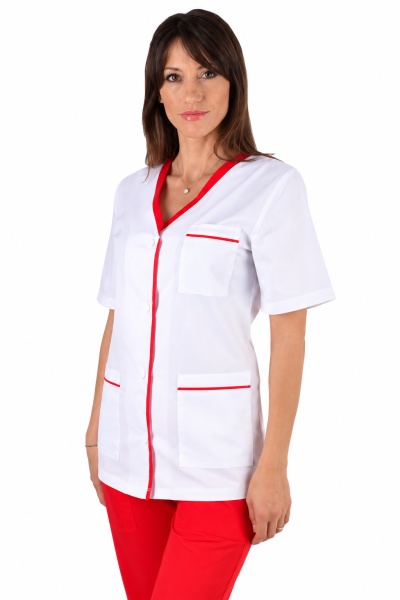Bluza dama alba cu insertii rosii - Img 2