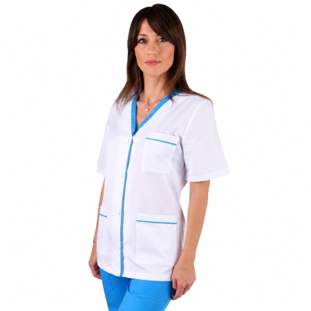 Bluza dama alba cu insertii turcoaz - Img 3