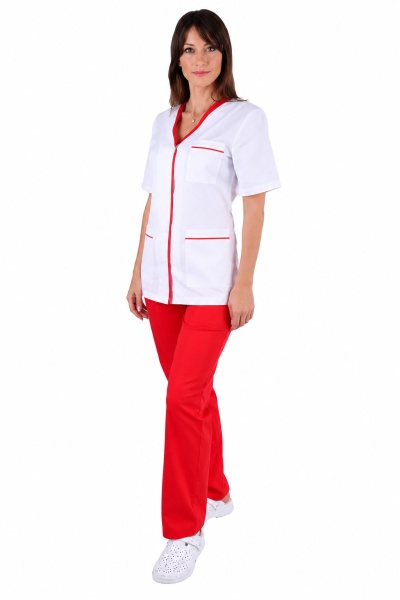 Bluza dama alba cu insertii rosii - Img 3