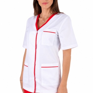 Bluza dama alba cu insertii rosii - Img 2
