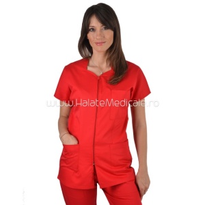 Red zippered gown